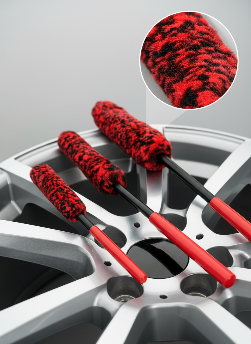 Brosse à Jante Laine Synthétique 3pcs – Nettoyage Doux et Efficace des Roues et Jantes Auto