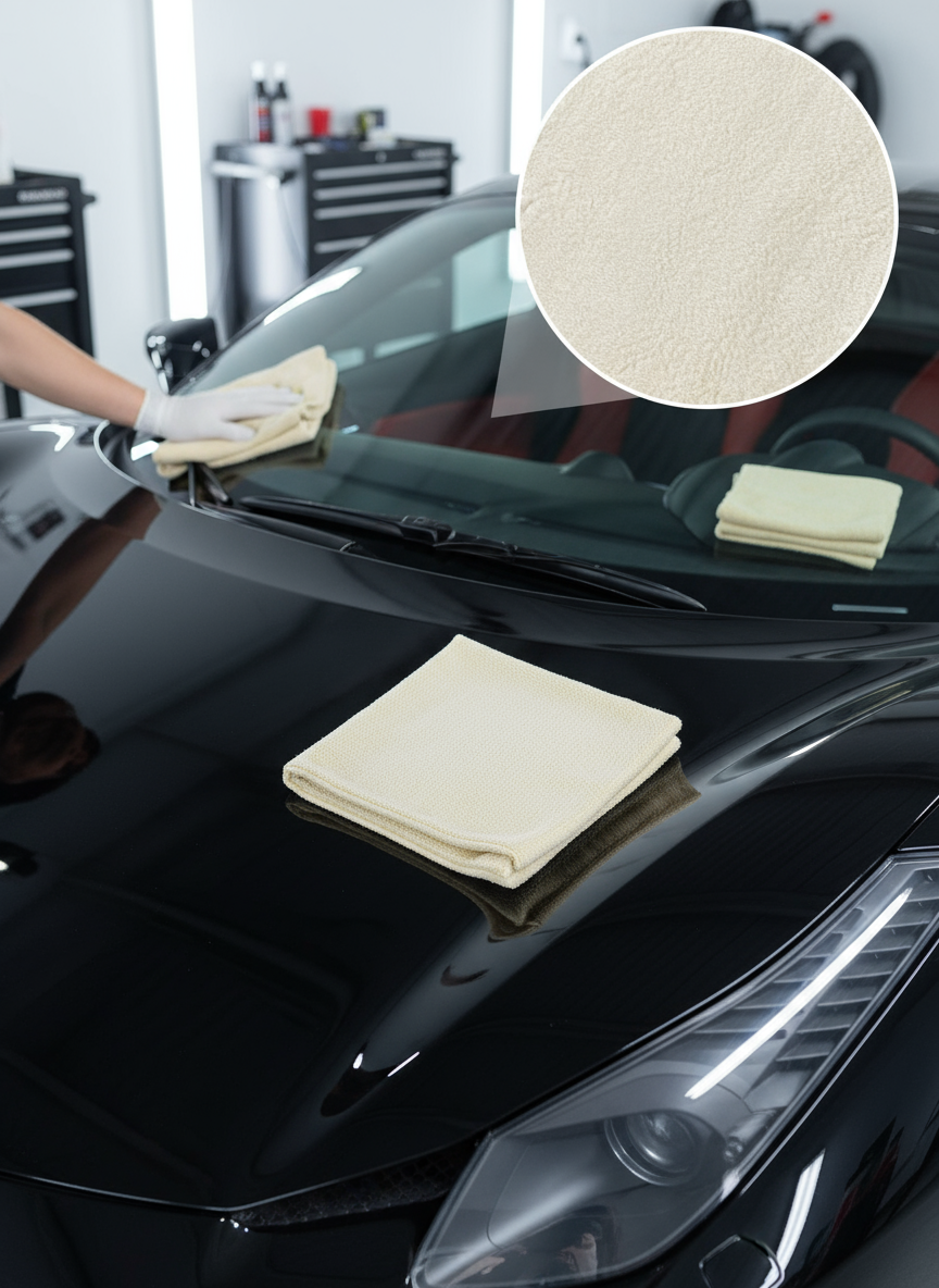 Microfibres Beiges 40×40 – 300GSM Sans Coutures – Nettoyage Polyvalent et Finition Parfaite